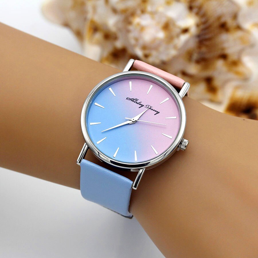 Dam casual gradient rampklocka 2 färg klockarmband lyx kvinnor klockor kvinnlig kvarts armbandsur feminino zegarek damski