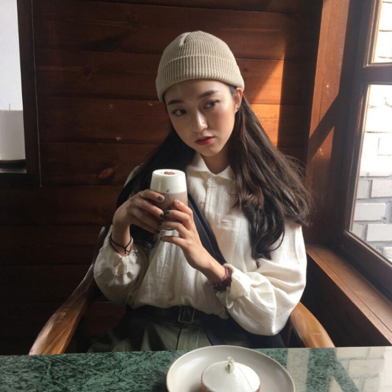 Hue hue roll up varm fisker strikning ensfarvet til mænd kvinder vinter  -b5