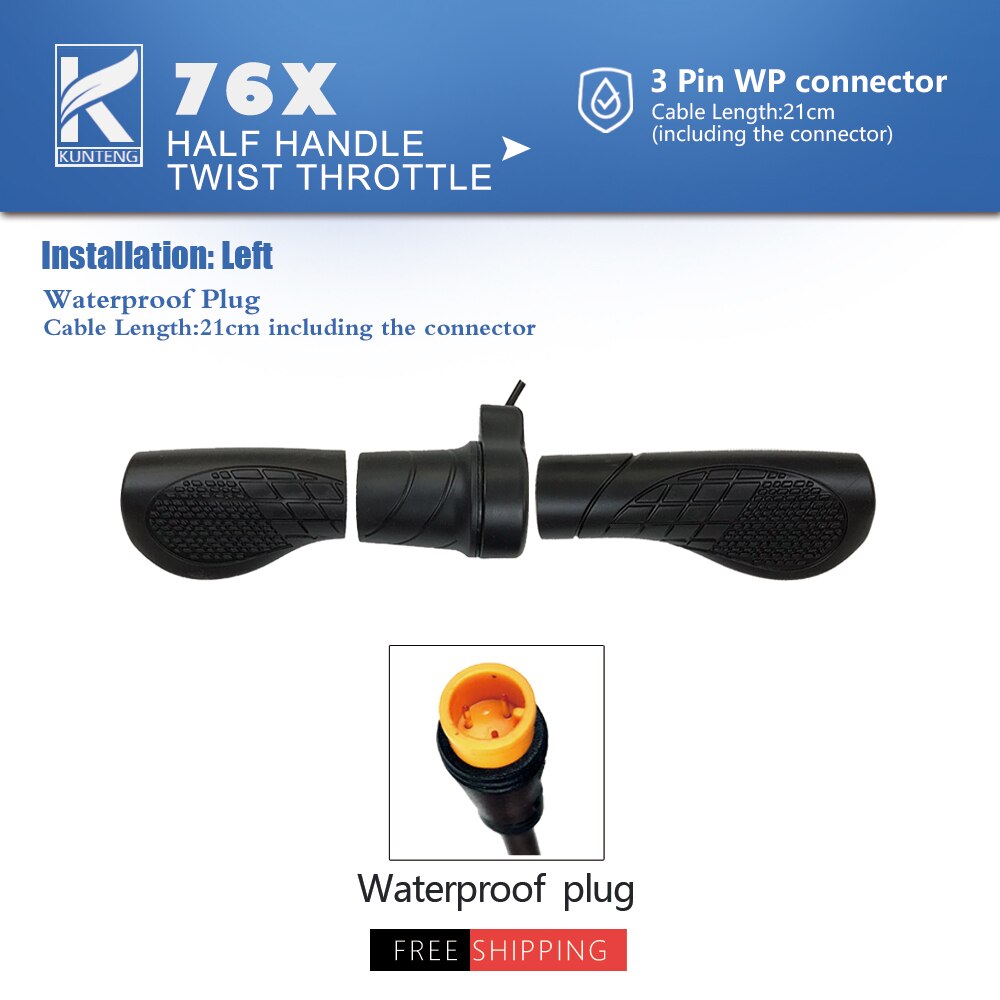 Electric Bicycle Thumb Throttle Lef/Right Side 24V-72V e-Bike Whole Throttle Half Twist Throttle Handle For Ebike Conversion Kit: 76X Half Twist WP