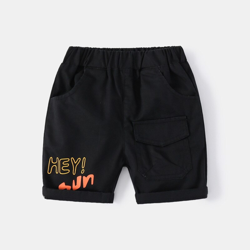 Cotton Summer Boys Shorts Letters Elastic Waist Toddler Cargo Pants Baby Trousers Kids Children Clothes: black / 2T