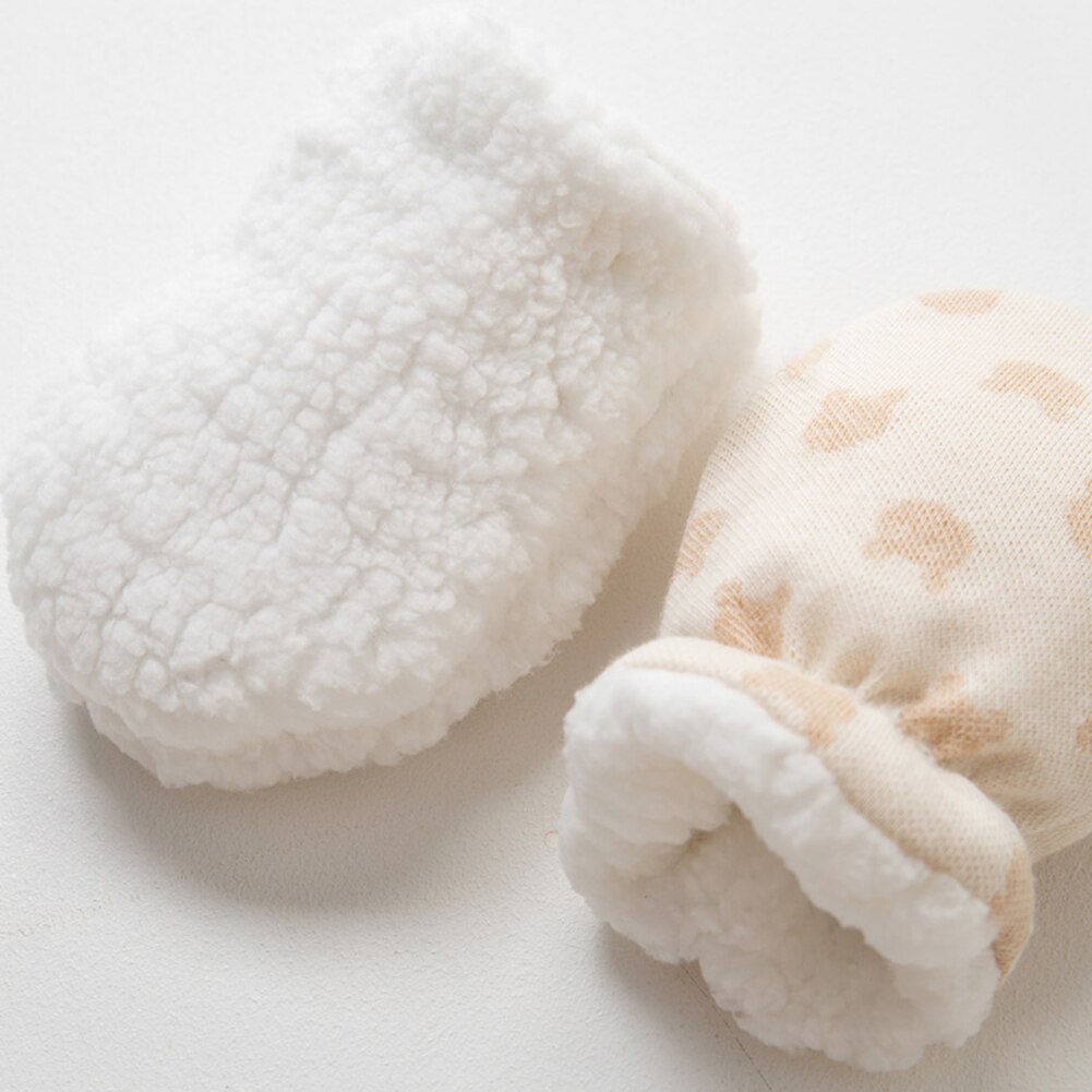 1 par nyfødte babyhandsker søde anti-grab vanter vinterfortykning varm fleece håndvarmere handsker til baby drengepiger