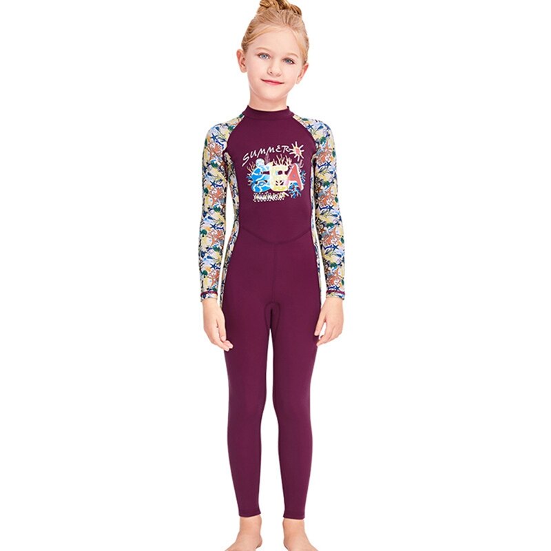 One-piece Kids Swimwears Diving Suits Long Sleeves Girls Surfing Diving Jumpsuits Children Rash Guards Snorkel: Brown / XXL