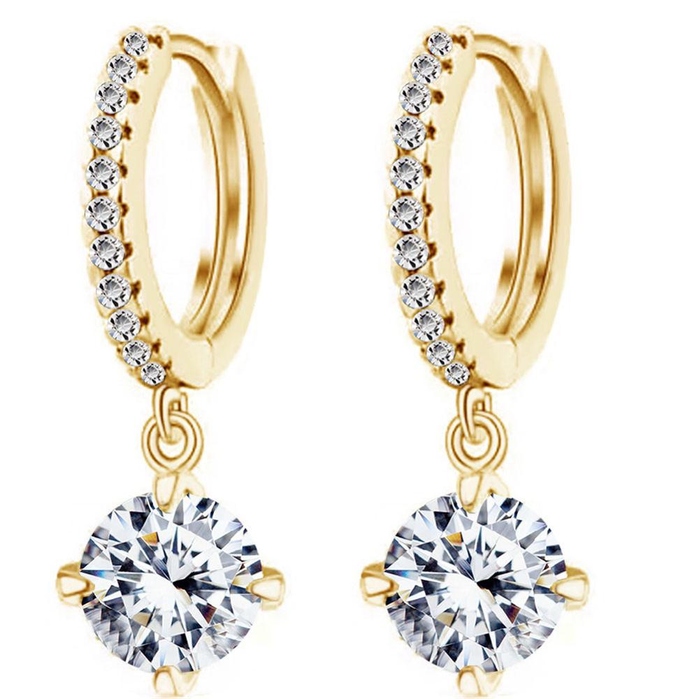 Små trendy zirkon guld runde bøjle øreringe små krystal dangle øreringe til kvinder korea smykker e -h0169: Guld