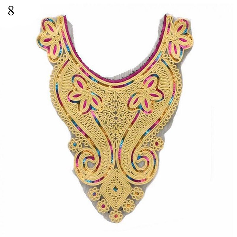 Kobiety dekolt haftowane szyi wykończenia koronki fałszywy kołnierz etniczne z pałąkiem na szyję Collarband szycia na łaty robić naszycia DIY Wykonany ręcznie wykończenia