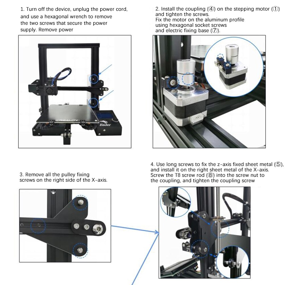 Dual z-axis lead screw upgrade kit for ender 3d printers; dual z-axis  t8 lead screw module kits for creativity cr -10/10s