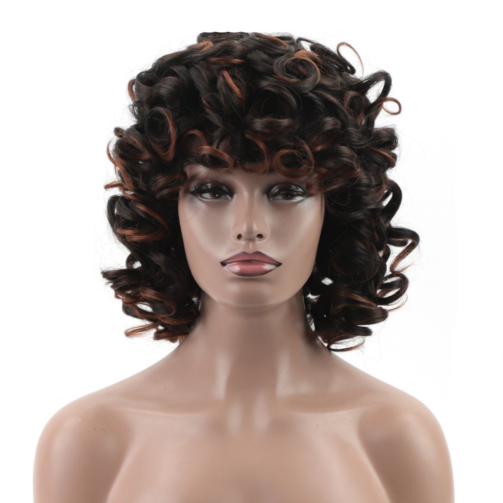 Gnimegil Synthetische Kort Haar Afro Krullend Pruik Met Pony Zachte Pluizige Krullen Wave Schouder Lengte Natuurlijke Pruiken Voor Zwarte Vrouwen: Dark Brown