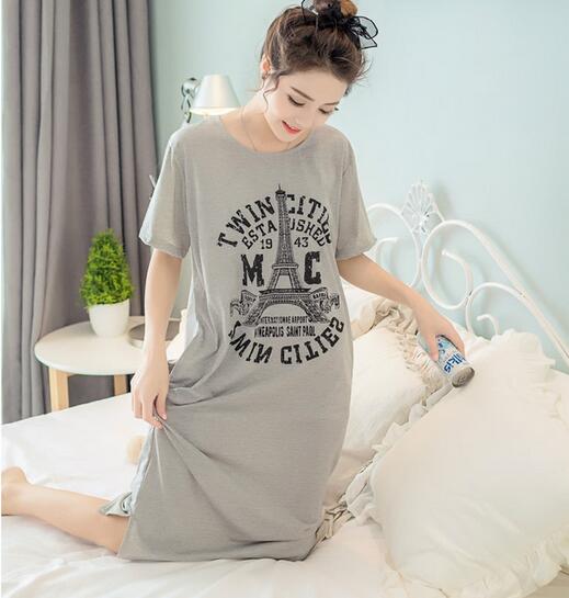 Plus Size Dress Female Cartoon Print Women Nightgowns Short Sleeve Cotton Ladies Nightgown Summer Night Dresses M-3XL