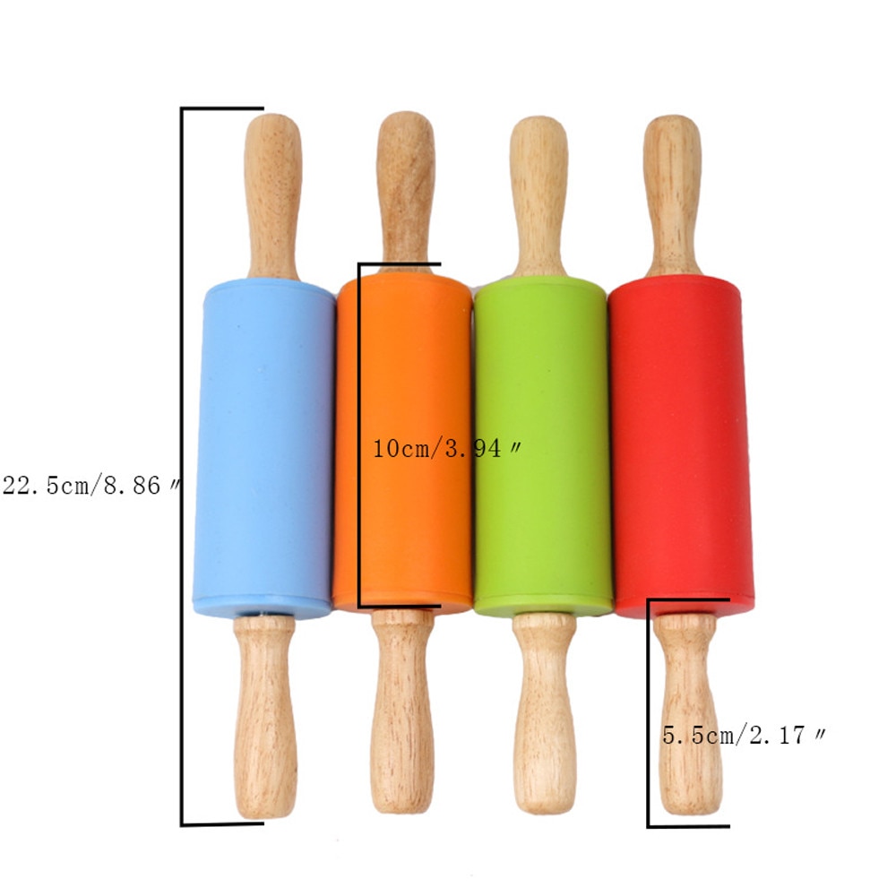 Wooden Handle Silicone Rollers Rolling Pin Kid Kitchen Cooking Baking Tool Pasta Cookie Dough Pastry Bakery Noodle Kitchen #25