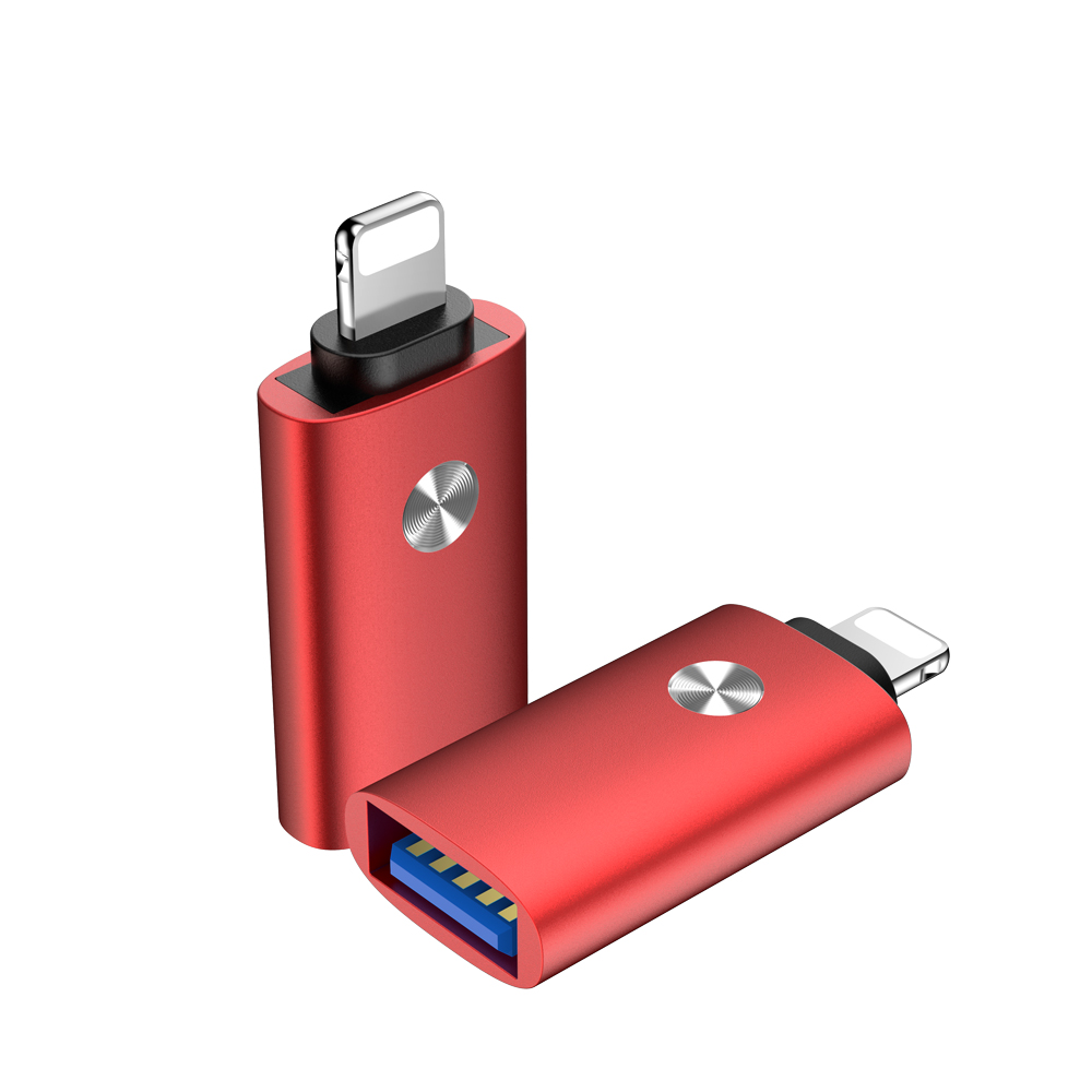 Adaptador USB OTG, convertidor de Cable de carga para iphone 11 Pro XS Max XR X 10 7 8 6 S 6 S Plus iOS 12 13, Conector de datos de carga rápida: Red