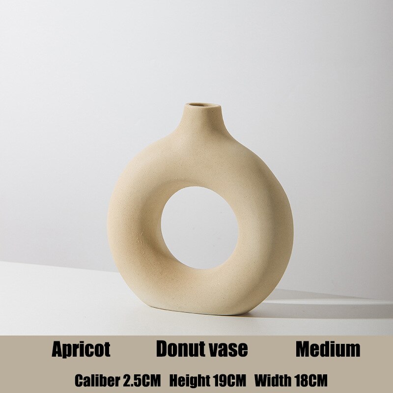 Nordic Circulaire Holle Keramische Vaas Donuts Bloempot Woondecoratie Accessoires Office Desktop Woonkamer Interieur Decor: Apricot M