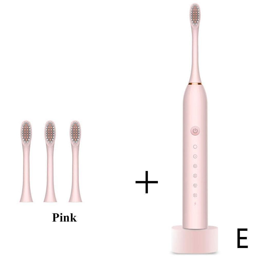 Electric Toothbrush Sonic Vibration 6 Files Adult Household Soft Fur USB Charging Waterproof Electric Toothbrush: E