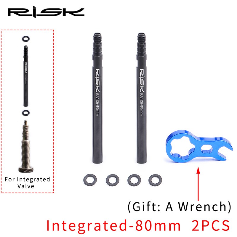 2 stk risiko  ra108 cykel cykel inderslange presta ventil forlænger 45mm/80mm integreret aftagelig med gratis skruenøgle: Integreret 80mm-2 stk