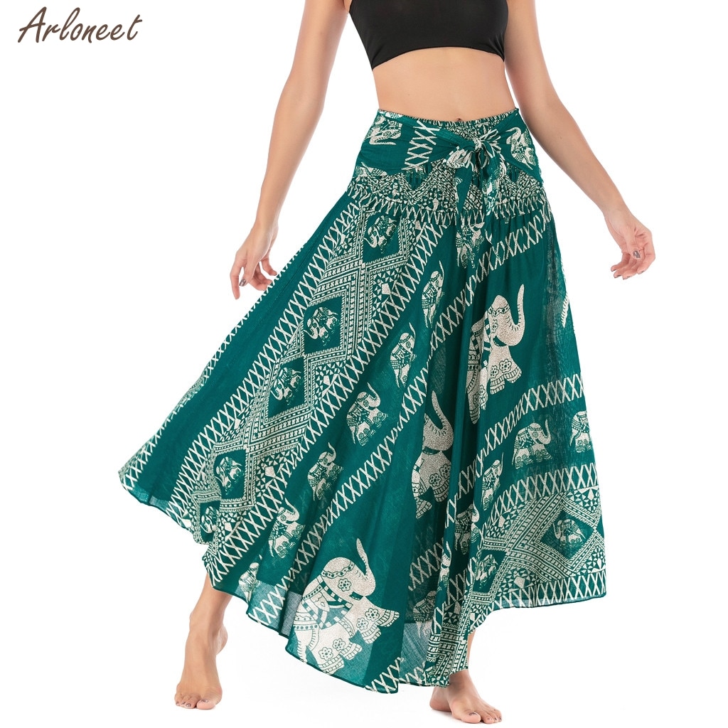 Vrouwen Lange Hippie Bohemian Gypsy Boho Bloemen Elastische Taille Bloemen Halter Rok Vrouwen Casual Rok Kleding Mode Zomer