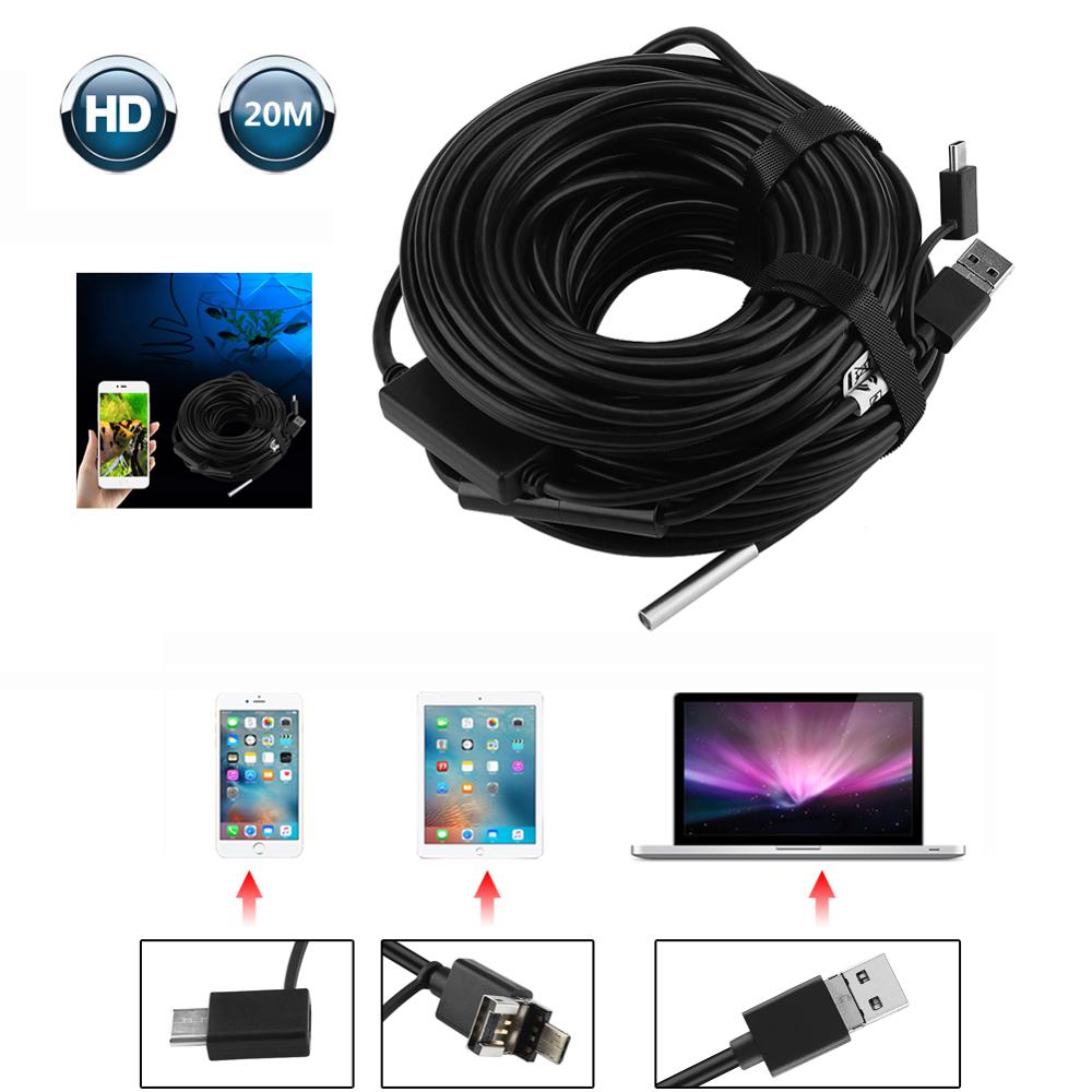 Endoskop kamera 20m kabel 5.5mm usb endoskop med 720p hd vandtæt kamera til android pc rør bilinspektion