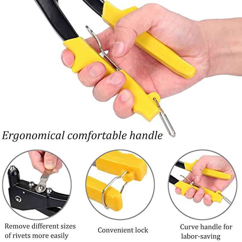 WSFS Carbon Steel Manual Double Handle Rivet Driver. Includes 4x Different Nozzles and 1x Mini Positioner As a