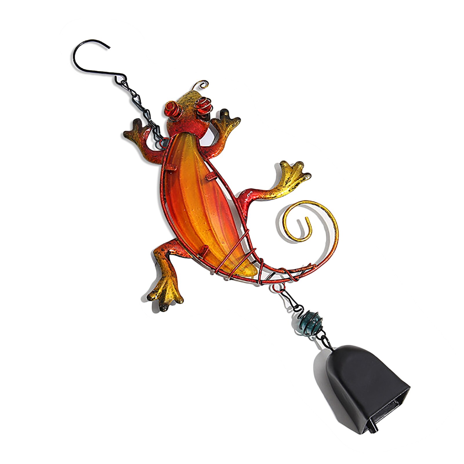 Vindklokke glas gekko gecko hængende vindklokke ornamenter håndværk med krog håndmalet orange rød altan dekorationer