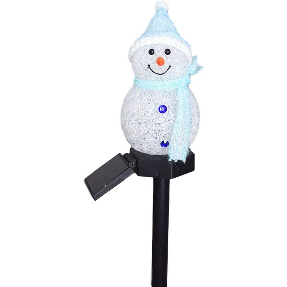Decoración de jardín al aire libre, luz LED para césped, paisaje , luz Solar de Navidad, serie de dibujos animados, muñeco de nieve, lámpara de tierra, plataforma: Light blue