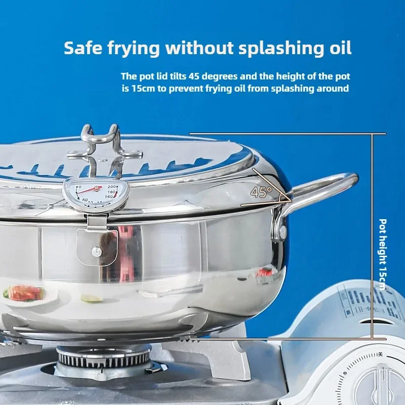 Friggitrice multifunzionale con termometro e scolapiatti per olio Utensili da cucina per fornelli a induzione a gas a doppio fondo per uso domestico
