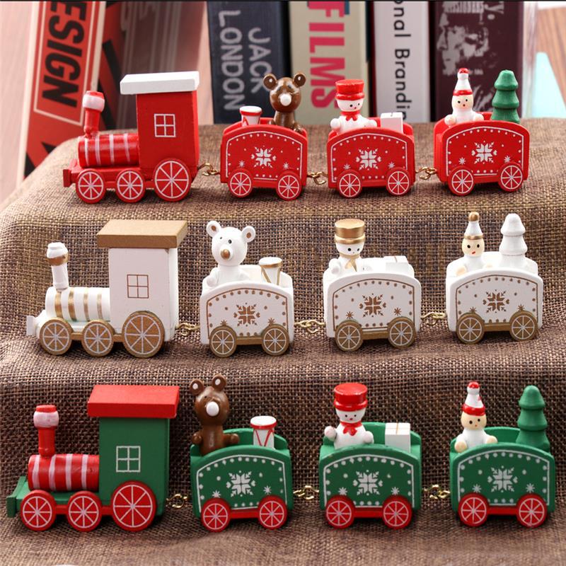 Kerst Trein Geschilderd Hout Kerst Decoratie voor Thuis met Santa/beer Xmas kid speelgoed ornament navidad jaar