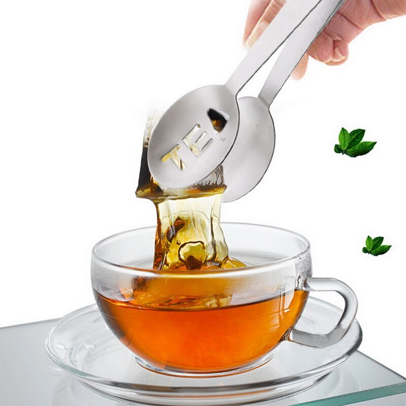 Rustfrit stål tepose tang mini klip te blad si genanvendelig tepose squeezer si holder greb metal ske.