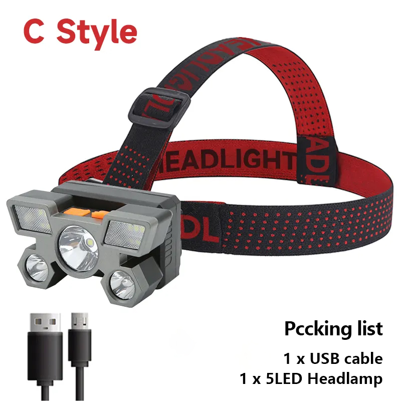5 LED taschenlampe wiederauf ladbar mit eingebautem 18650 batterie Stark licht Camping abenteuer angeln kopf licht scheinwerfer: Blau