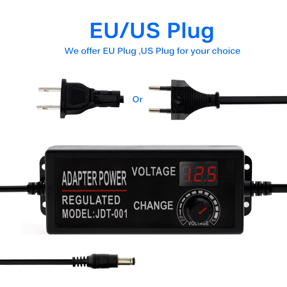 Adjustable AC to DC 3-12V 9-24V Voltage Regulated Adapter with display Screen Universal Power Supply Adapter EU/US Plug