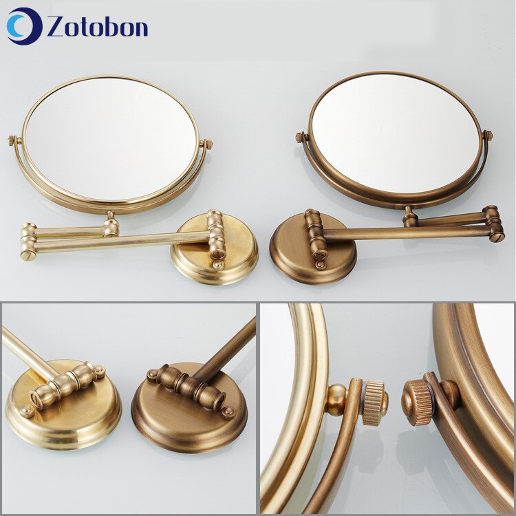 ZOTOBON Bath Mirrors Rotating Antique Copper Retractable 2 Face Bathroom Wall Mirror 3X Magnifying Bath Makeup Round Mirror M191