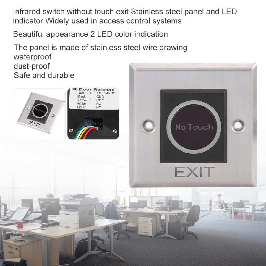 Infrared Sensor Switch Non-Touch Access Control System Backlit Button DC12V