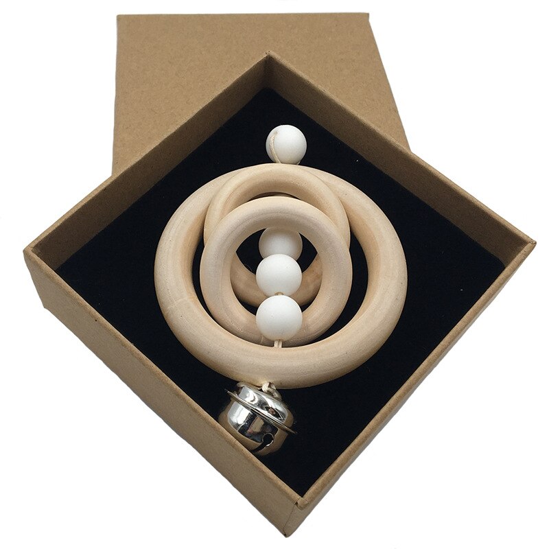 Baby Speelgoed Rammelaars Voor Pasgeborenen Bed Bel Houten Ring 0-12 Maanden Beuken 1Pcs Hout Bijtring Educatief Speelgoed voor Childrens: White-with-box