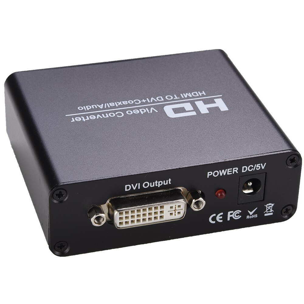 HDMI- to DVI Converter with Audio - Sound Splitter to 3.5mm AUX / 2 RCA Stereo &amp; Coaxial output Connector 1080P 720P, 5.1 &amp; 2CH