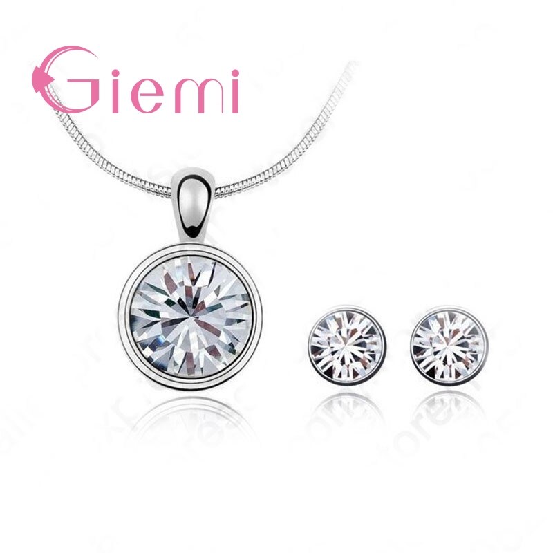 Statement Jewelry Sets Round Stud Earrings Pretty Necklace For Women Wedding Rhinestone Chioce 925 Sterling Silver