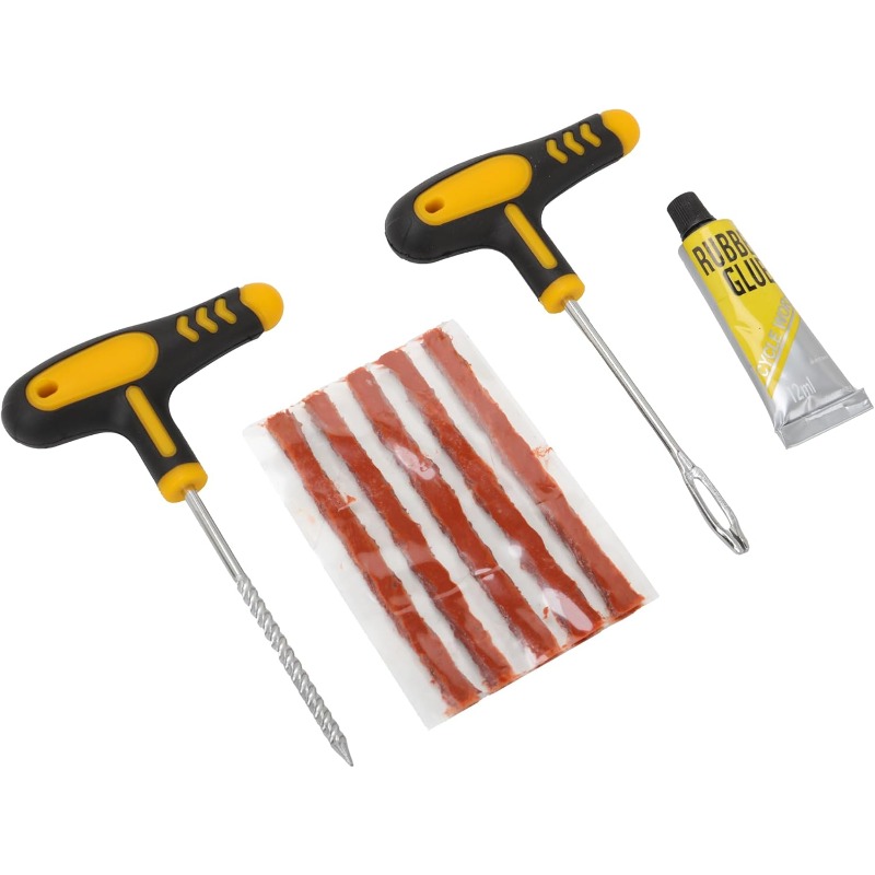 Autobandenreparatieset T-handgereedschap met 5 rubberen strips Fix Tire Puncture Studding Plug Flats Set voor auto's motorfiets
