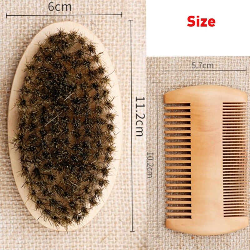 Skæg hår kam sæt blødt ornebørste træ skæg børste frisør barbering værktøj herre overskæg kam kit med taske