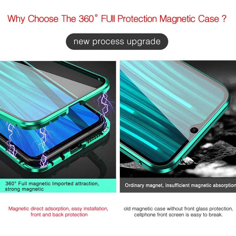 Funda protectora completa magnética 360 de doble cara fundas para Redmi Note 8 Pro funda trasera de vidrio templado funads para Xiaomi Redmi Note 8 note 7 caso