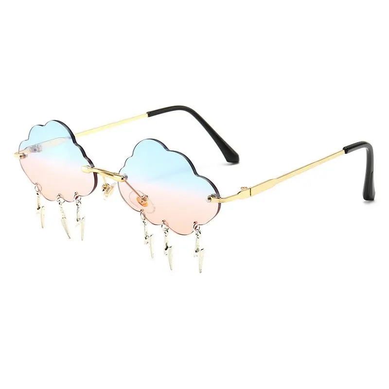 Mode Randloze Wolkvormige Zonnebril met Bliksem Hanger Y2K Dames Luxe Zonnebril Shades UV400 SG28: Oranje
