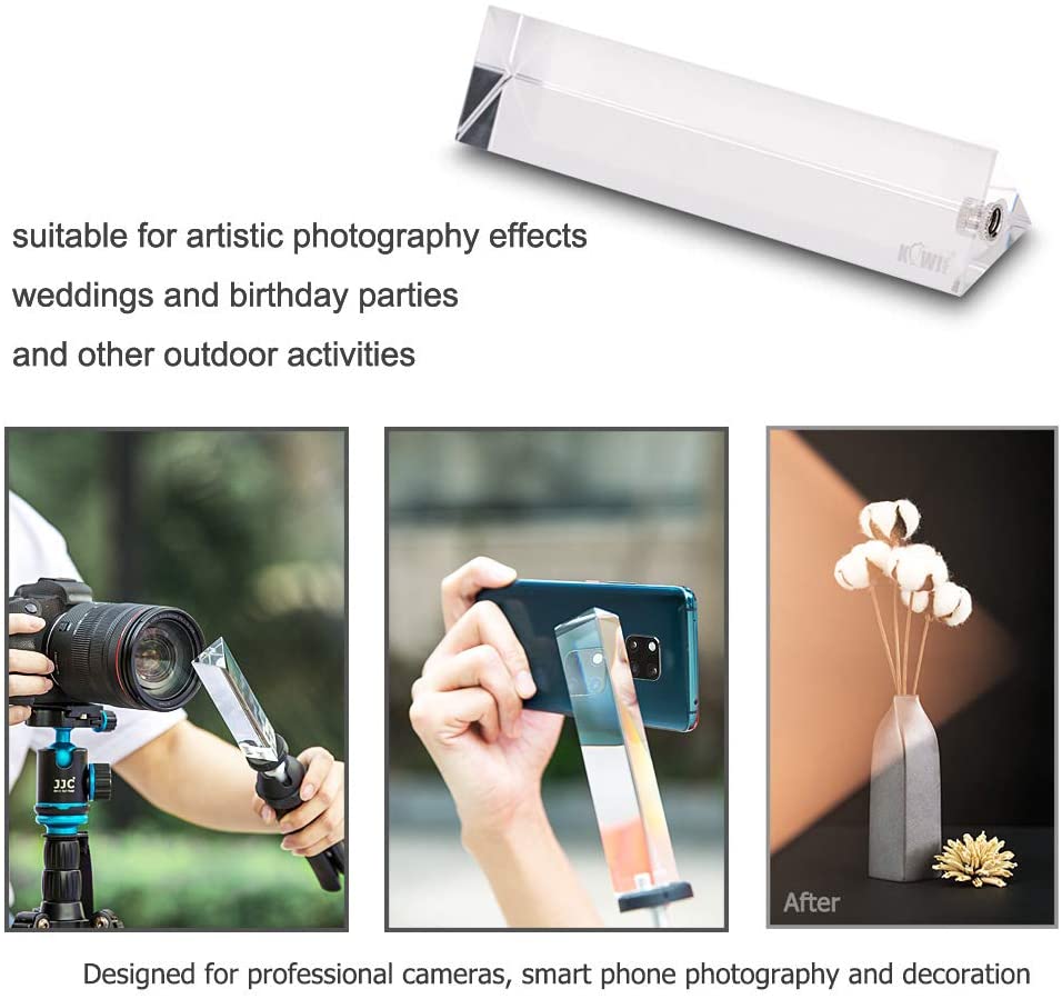 Triangular Prism with 1/4"-20 Female Thread and Microfiber Cleaning Cloth K9 Optical Glass Rainbow Prism Photo Tool Accessories