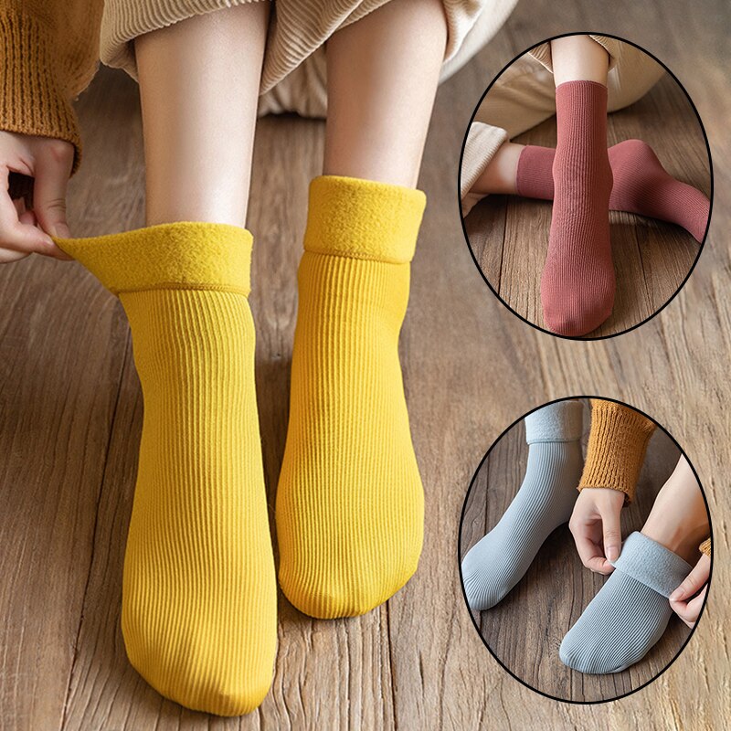 Calcetines térmicos gruesos de felpa para hombre y mujer, medias de terciopelo de Color sólido, para la nieve, para Otoño e Invierno