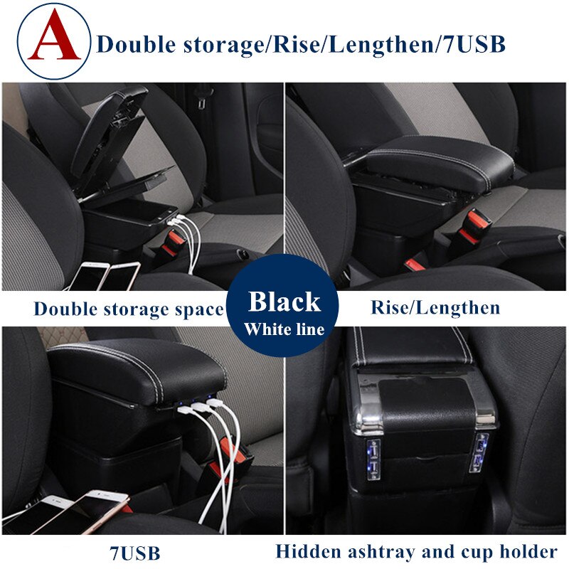 For Hyundai Getz Armrest Box Hyundai Getz Universal Car Central Armrest Storage Box cup holder ashtray modification accessories: A Black White line