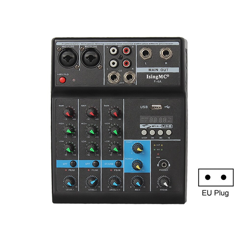 Professionele Draadloze 4-Kanaals Audio Mixer Draagbare Sound Mixing Console Usb Interface Computer Input Eu/Us Plug: EU plug