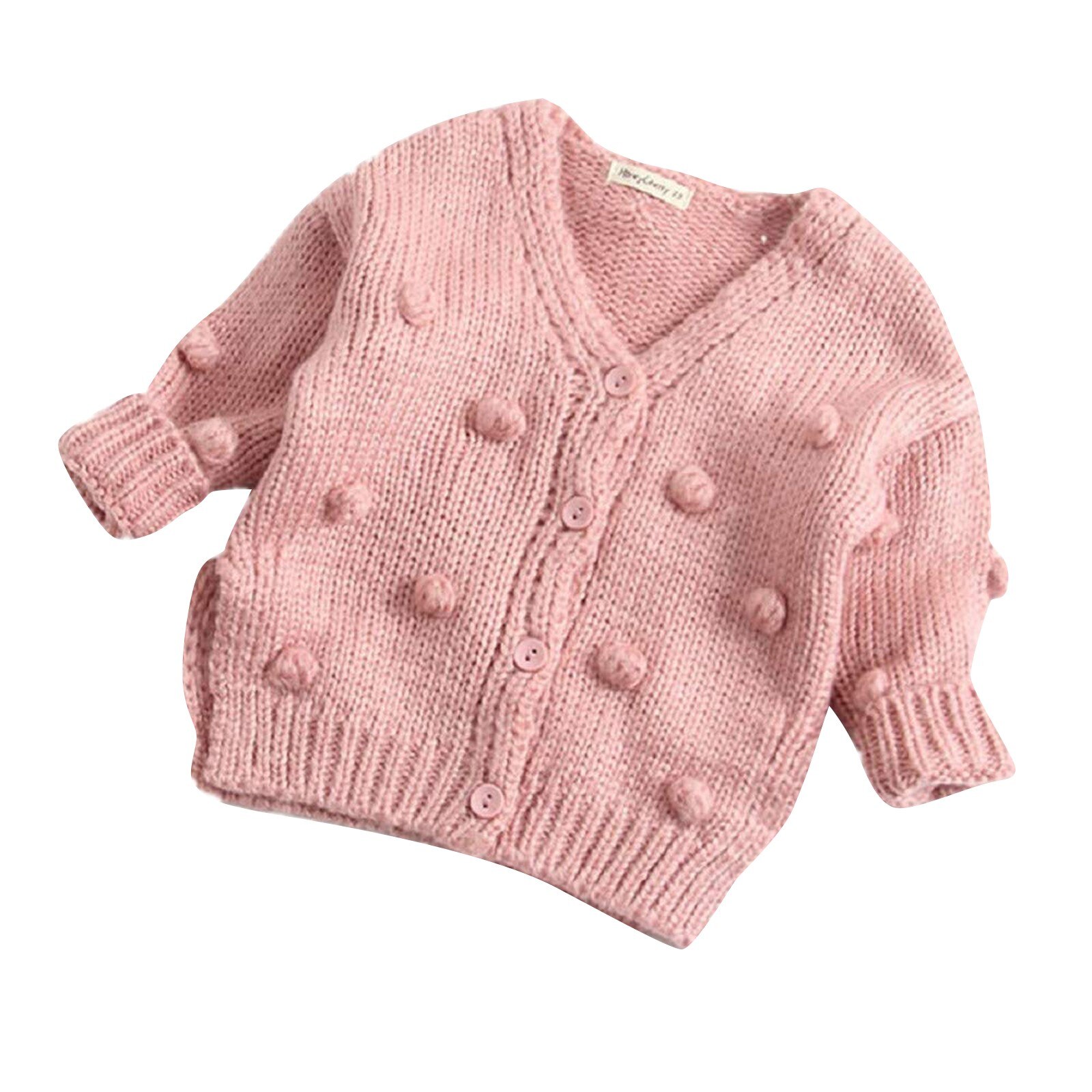 Jaqueta de inverno bebê Roupa Do Bebê Do Bebê do Inverno Da Menina Casaco Camisola Botão Cardigan de Malha de Manga Longa Crianças куртка для девочки:  Pink / 3-4 Y