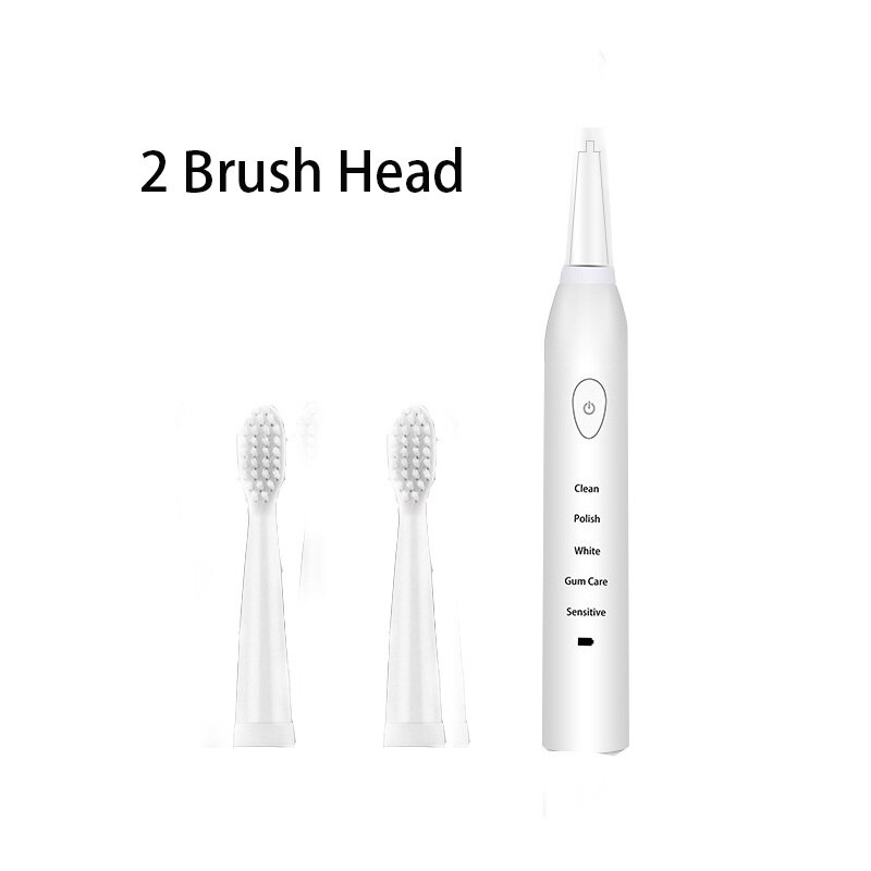 Elektrische Tandenborstel Krachtige Ultra Sonic Sonic Usb Charge Oplaadbare Tand Wasbare Elektronische Whitening Tanden Borstel: White 2 brush head