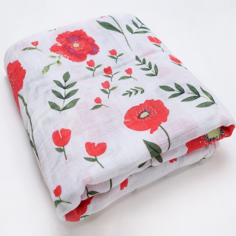 Bomull babyfilt nyfödd bebe linda wrap barnvagn tillbehör flamingo tecknat djurtryck babyprylar: Röda blommor