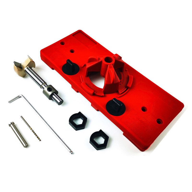 35mm Hinge Jig Hole Drill Guide Hole Locator Forstner Bit Wood Cutter Kitchen Cabinet Door Hinges Carpenter Woodworking Tools: Red set1