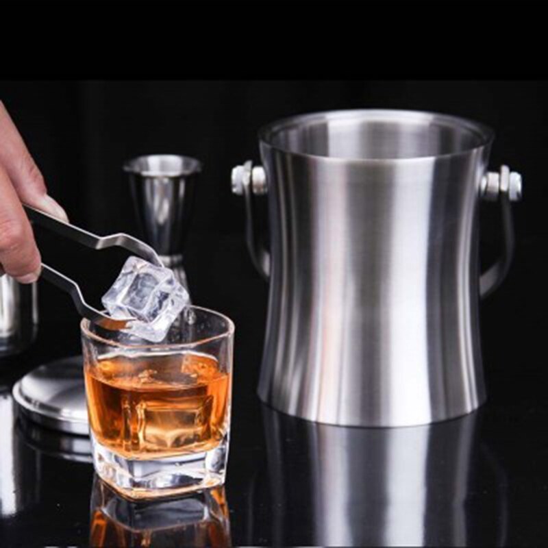 Balde de gelo de aço inoxidável dupla isolamento balde de grãos de gelo balde de vinho do hotel ktv bar champagne balde portátil 3l: Default Title