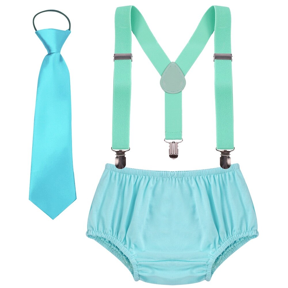 Vêtements pour bébé garçon et fille, tenue de fête d'anniversaire, short à bretelles et cravate, mignon, 3 pièces, pour séance Photo: Light Blue
