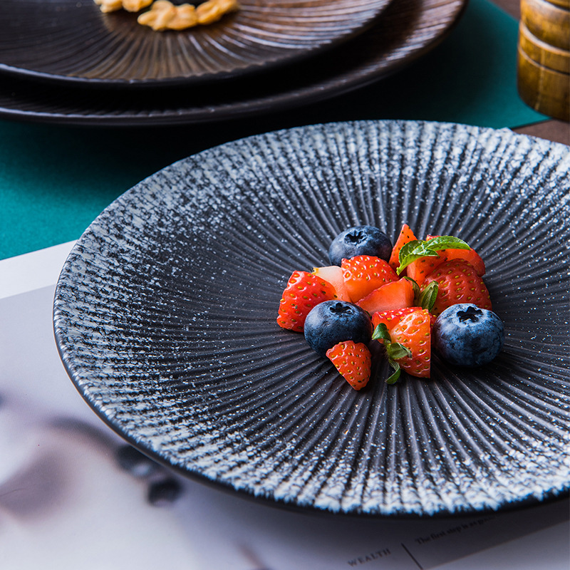 Nordic Retro Ceramic Tableware Western Plate Black Steak Pasta Salad Plates Disc Dinner Home Restaurant Dessert Plate