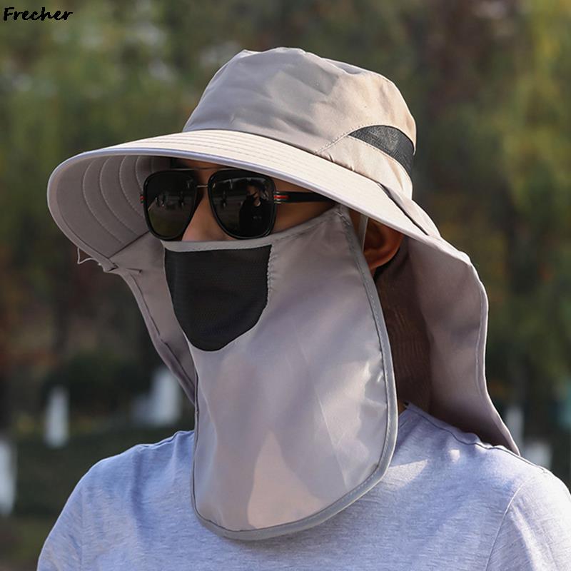 Chapeau de soleil pour pêcheur, casquette de Protection solaire pour le cou et le visage, Protection UV, chapeau à rabat, grand avant-toit réglable pour homme: KK