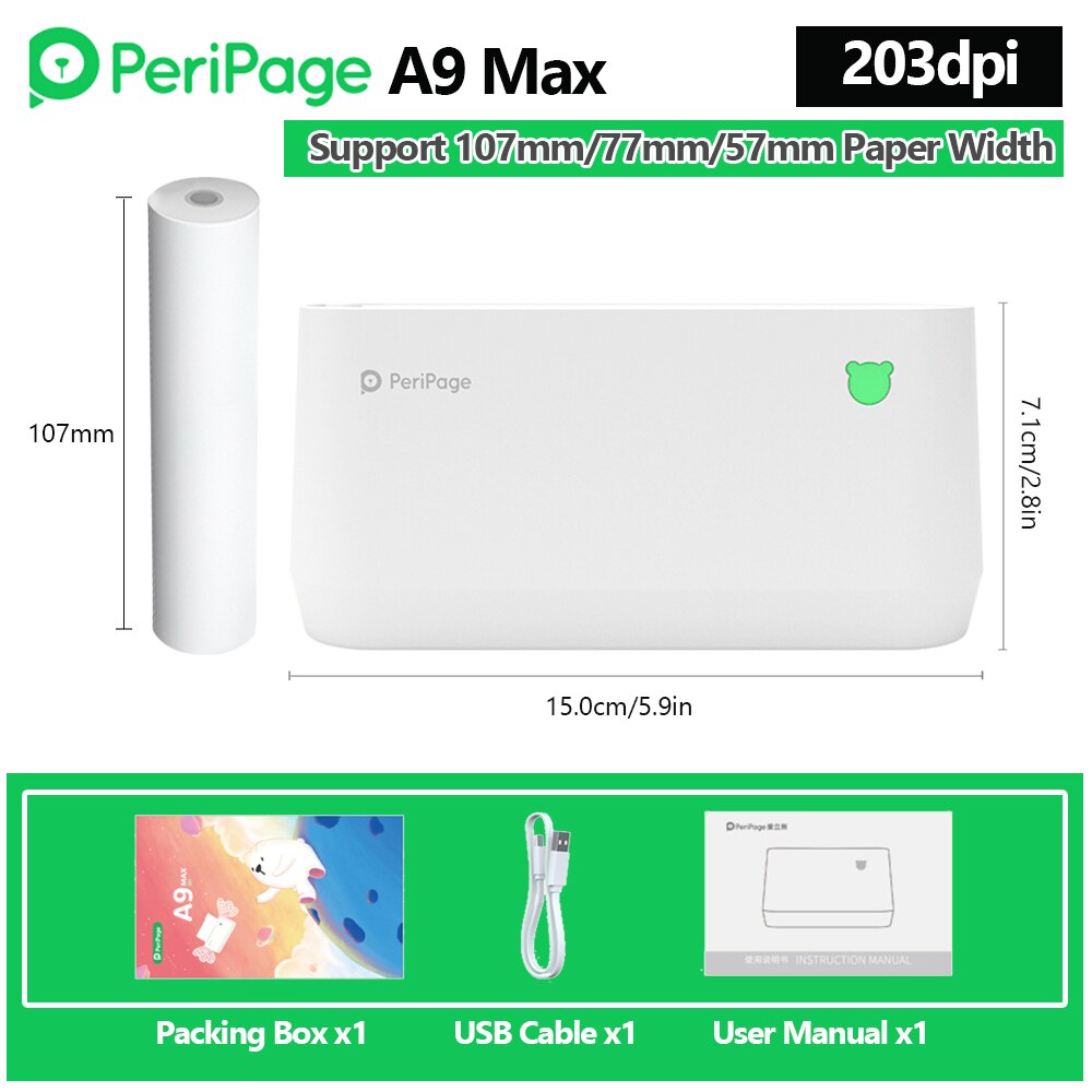 Peripage A9s Max Portable Photo Printer 304Dpi Bluetooth Draadloze Thermische Printer Ontvangst Label Maker Sticker Peripage A9 Max A8