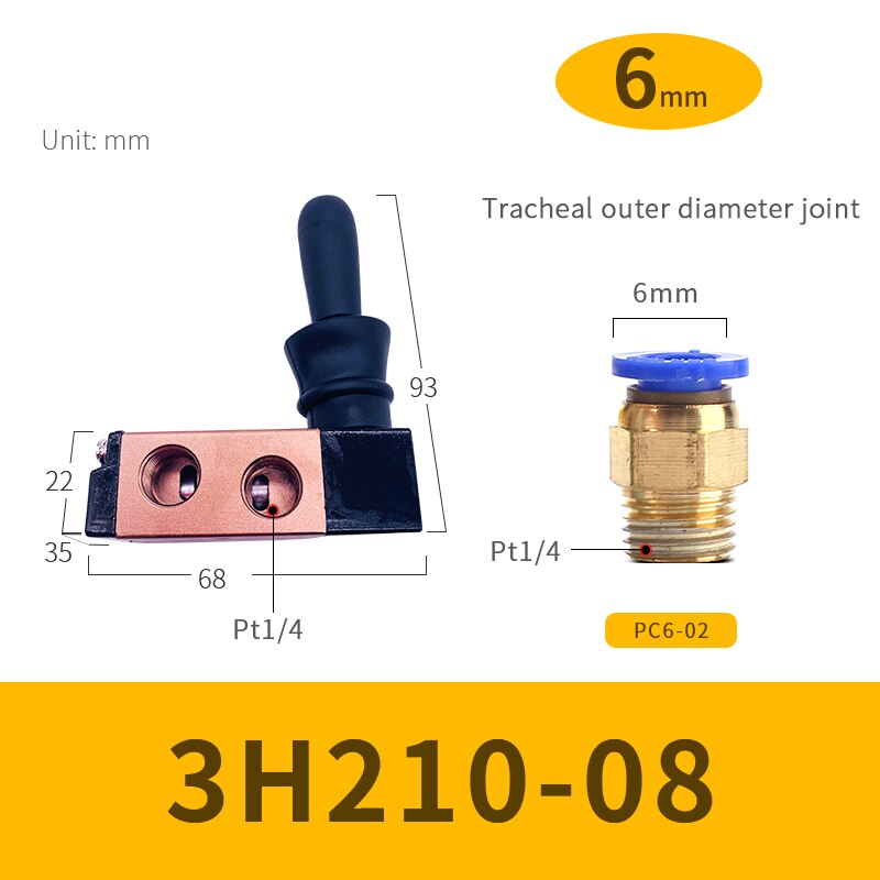 Pneumatic Switch Manual Valve 3H210-08 Hand Plate Reversing Mechanical Valve Cylinder Valve Switch Valve Pneumatic Control: 6