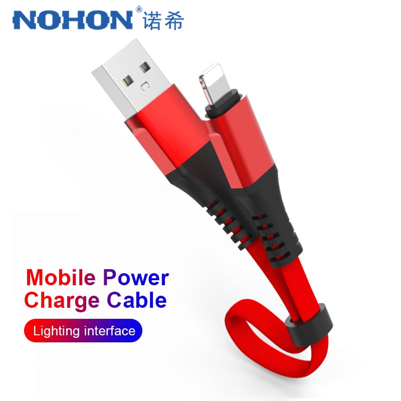 Nohon cabo de dados usb curto, iluminação para iphone xs xr x 8 7 6 6s 5S 5c 5 plus para ipad mini carregador de cabo de energia 0.3m